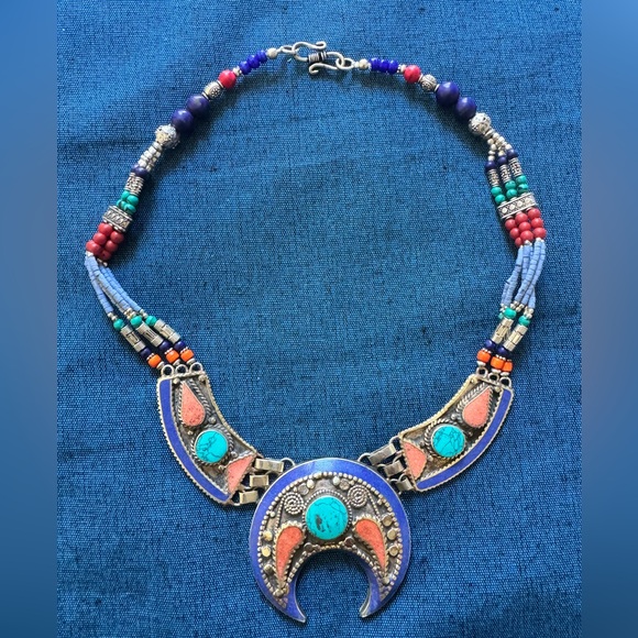 Tibetan Turquoise Lapis Lazuli Handmade Fashion Necklace – Unique Boho Design - Picture 2 of 6